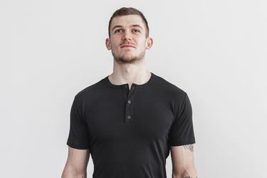 Nobull Lightweight Henley Men's T Shirts Black | Australia (NR0172)